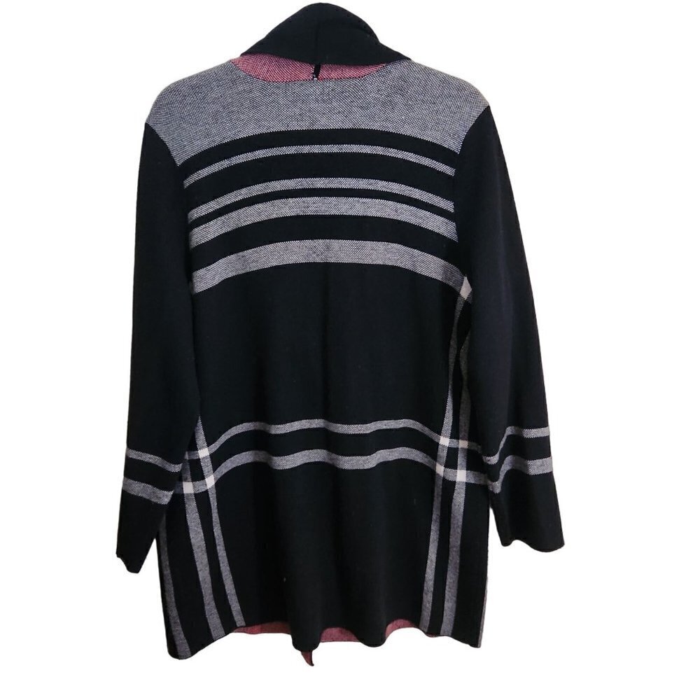 Charter Club Black Red Plaid Coatagan Long Line Sweater Jacket Size XL - Picture 3 of 10